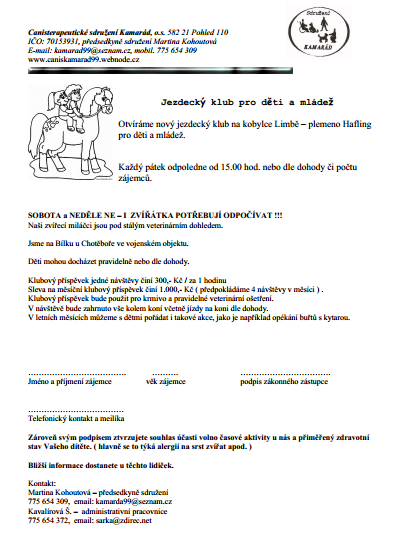 Zpráva Jezdecký klub